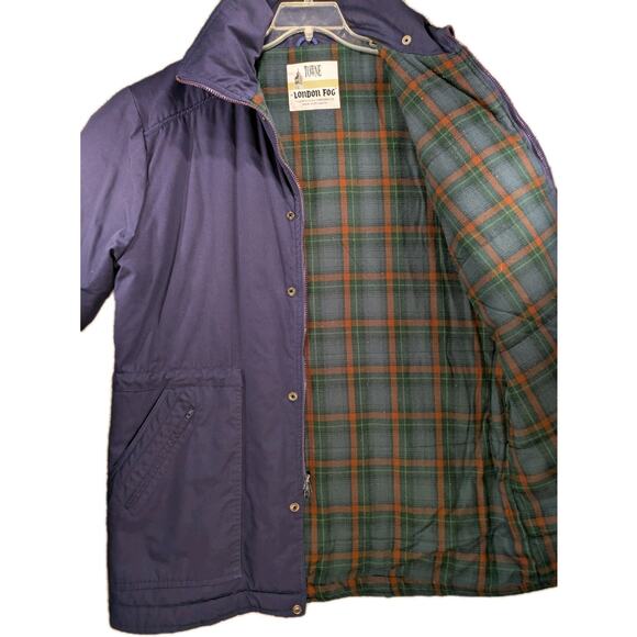 Towne by London Fog Men’s Chore Coat L – Navy, Plaid Lined, 90s Vintage Utility - Picture 4 of 10